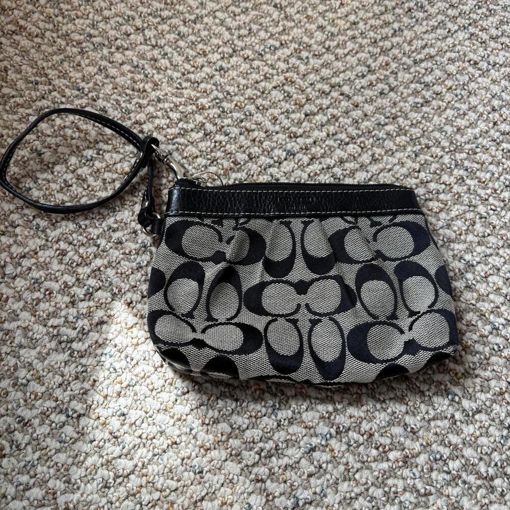 Coach Signature logo Fabric Print Wristlet Pouch